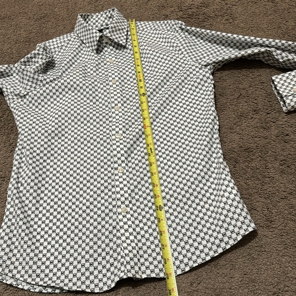 MK Allover Print Button Front Dress Shirt-Slim Fit-M-Black/White-98 Cotton-EUC - Picture 13 of 15